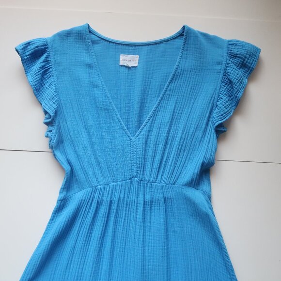 Honorine Blue Cotton Gauze Maxi Dress Flutter Sleeves Tiered Tiered Summer M - Picture 5 of 8